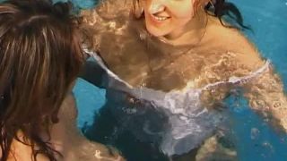 Three girl lesbian party in the  pool