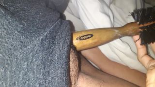 amateur horny girl masturbating with brush on cam