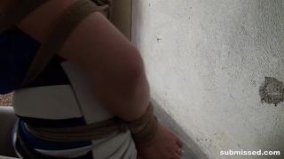 Submissed e351 Nicola in distress bound and tightly pantyhose-cleavegagged tit-grabbed