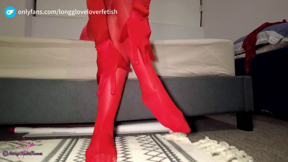 POV Dominated By Sexy Red Opera Satin Glove Handjob With Red Shiny Pant