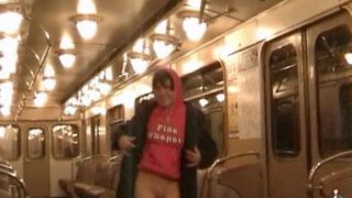 Cutie on the subway shows her tits and pussy solo Monika