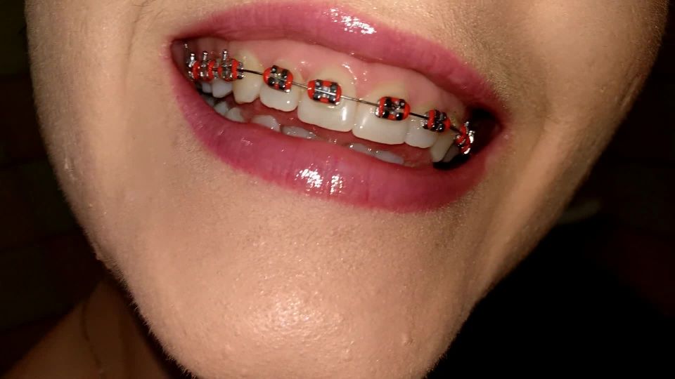 Teen Girl with Braces uses Cum to Brush Teeth Closeup Sloppy B