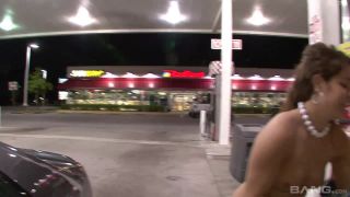 Brunette Fills Her Car Up At The Gas Station Topless, For Everyone To See Teen!