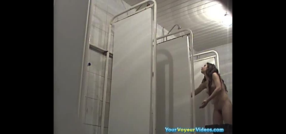 Long hair teen with hairy pussy showering