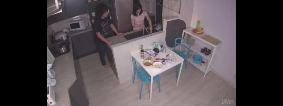 Japanese av beauty gets fucked in the  kitchen