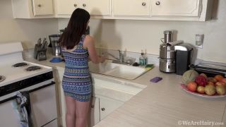Amy Faye strips naked and masturbates in kitchen