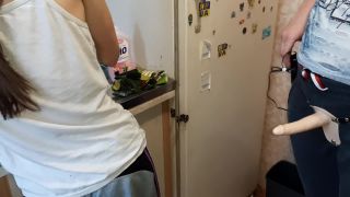 Fucked her girlfriend in the kitchen with a new  with vibro upd