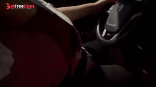 Busty Uber girl jerks me off in her car as part of payment