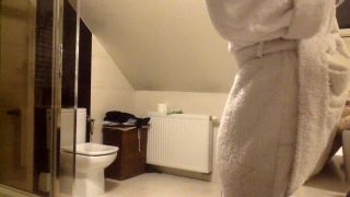 busty slim girl with shaved pussy after shower. hidden cam