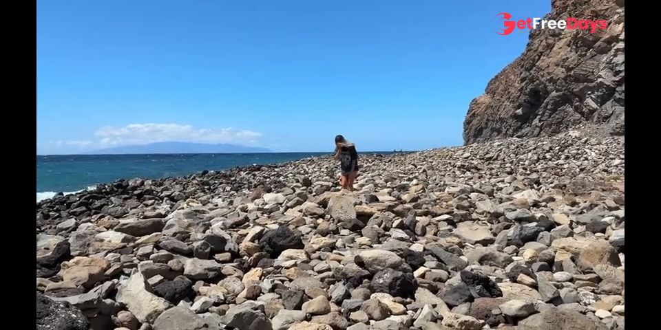 Sex and Blowjob in Public on the Beach from a Blonde and a Brunette
