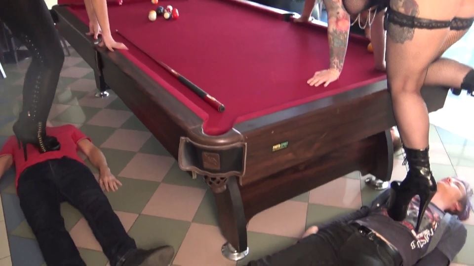 [GetFreeDays.com] Pool billiard femdom party with 3 slaves  trampled balls destr joi