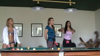 Strapon fucked by the pooltable FFFM femdom 