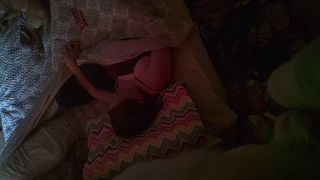 Hungry horny wife watching phone porn and fingering pussy under cover. spy cam - Masturbation