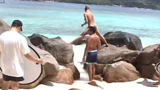 Marushka - BTS - beach and 3 boys GroupSex!