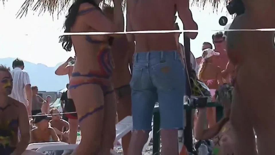 Beauty wn body paint festival in nudist beach voyeur